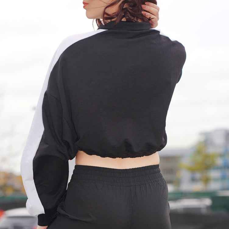 Over Sized Zip Collar Stripe Sweatshirt