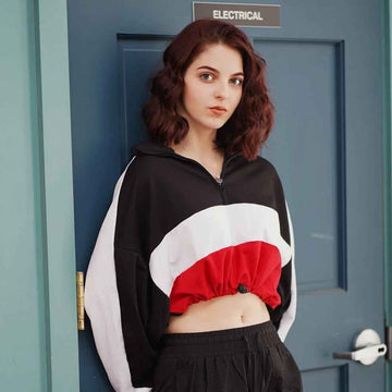 Over Sized Zip Collar Stripe Sweatshirt