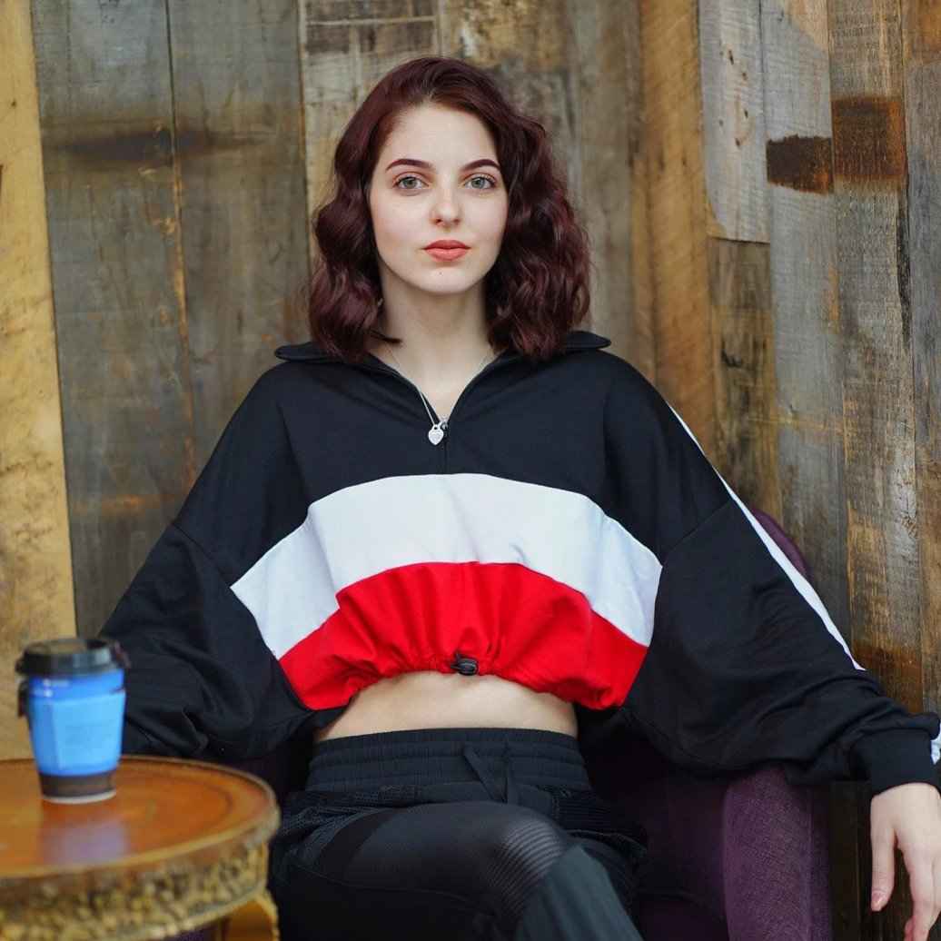 Over Sized Zip Collar Stripe Sweatshirt